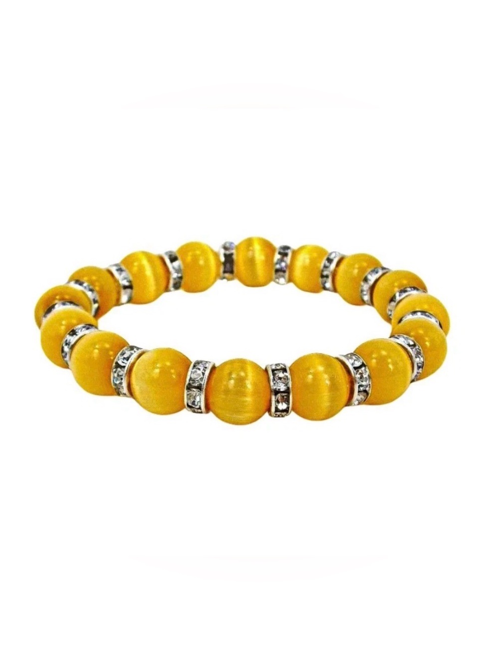 Yellow cat eye stone bracelet with clear crystal spacer beads colorful New